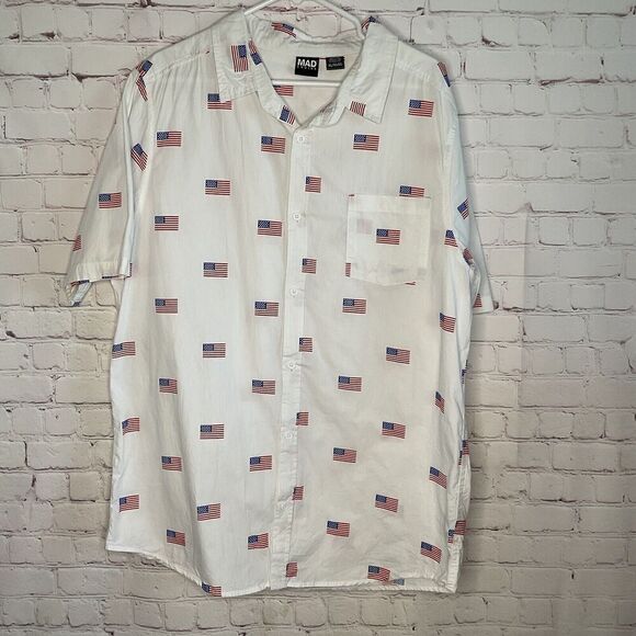 Mad Engine USA Flag All Over Print Short Sleeve Button Down Mens Shirt Size XL - Picture 6 of 9